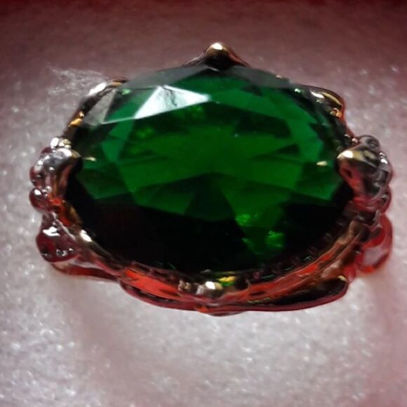 Retro Emerald Crystal Engagement Ring 925 Sterling Silver - Picture 7 of 10